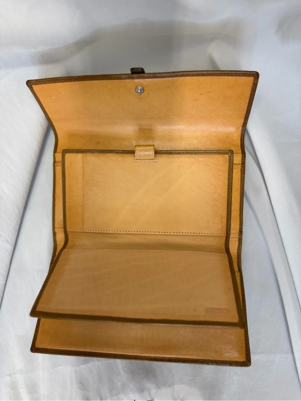 Vintage Coach Signature Jacquard Brown Buckle Trifold Wallet